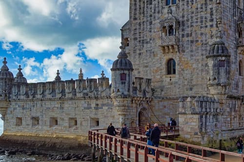 Close-up of the Belém Tower's Manueline façade